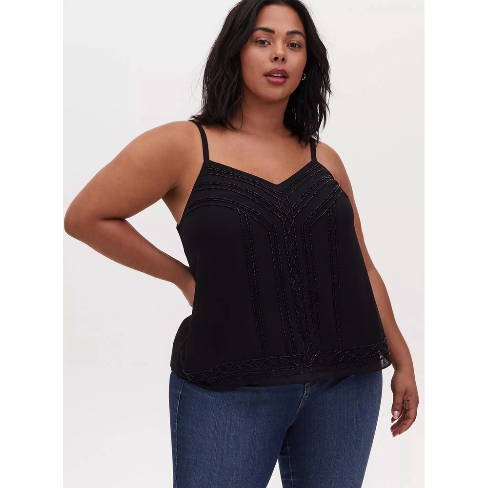 Torrid‎ Sophie Chiffon Beaded Swing Cami Sleeveless Tank Plus Size 4 Deep Black